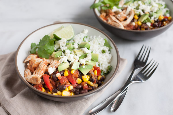 Slow Cooker Chicken and Bean Burrito Bowls | BourbonandHoney.com