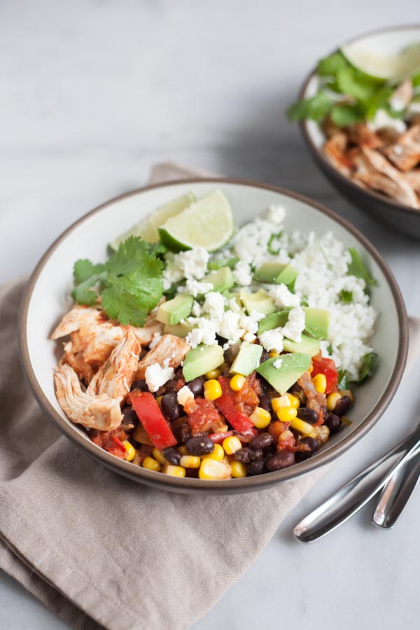 Slow Cooker Chicken and Bean Burrito Bowls | BourbonandHoney.com