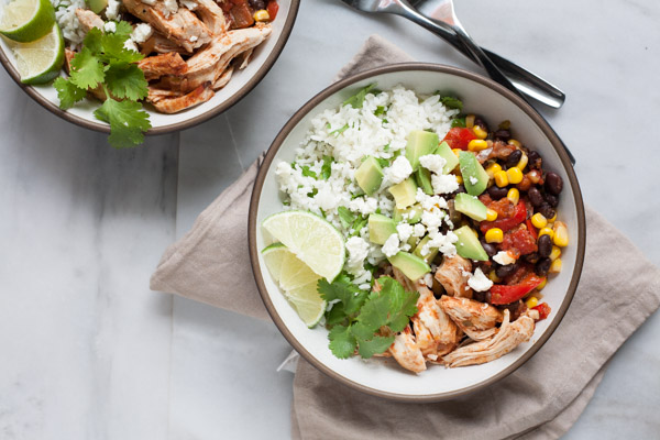 Slow Cooker Chicken and Bean Burrito Bowls | BourbonandHoney.com