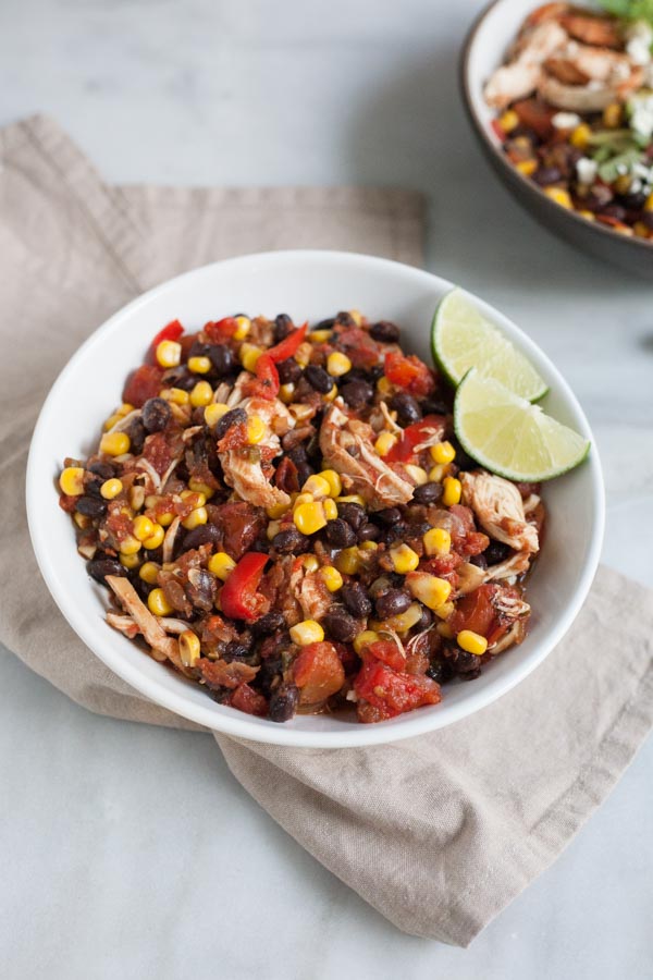 Slow Cooker Chicken and Bean Burrito Bowls | BourbonandHoney.com