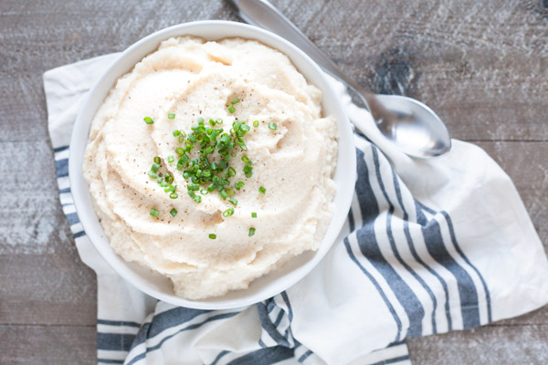 White Bean and Cauliflower Mash | BourbonandHoney.com -- Quick, easy and light, this White Bean and Cauliflower Mash is a deliciously healthy swap for traditional Mashed Potatoes!