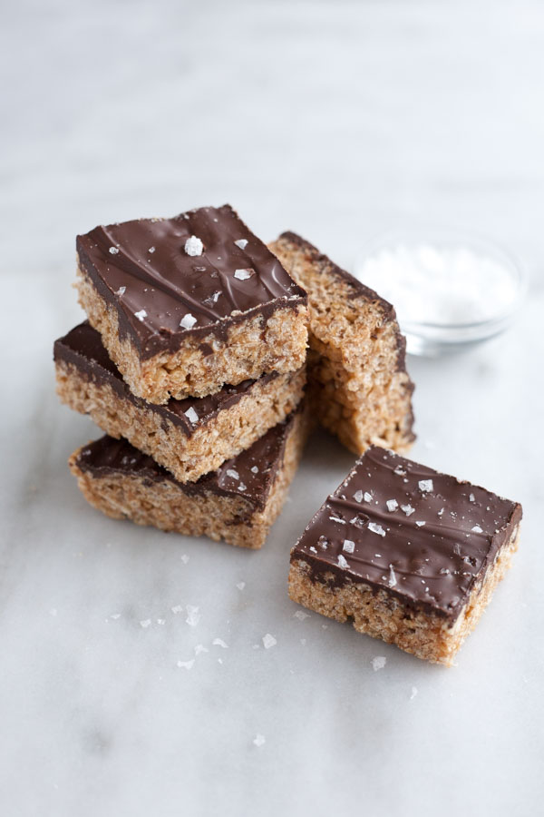 Salted Dark Chocolate Nutella Scotcheroos | BourbonandHoney.com -- Salty, sweet and super chocolatey, these salted dark chocolate and Nutella Scotcheroos are the perfect snack or sweet treat.