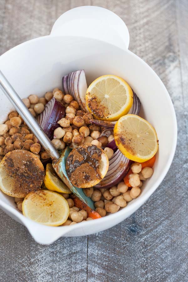 Sheet Pan Moroccan Spiced Chicken | BourbonandHoney.com -- This super easy Sheet Pan Moroccan Spiced Chicken recipe is a dinner win! It's fresh, quick and flavorful enough to get your out of a recipe rut!