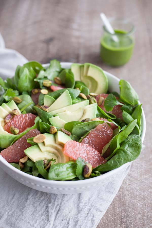 Grapefruit Avocado Salad with Cilantro Dressing | BourbonandHoney.com -- Bright, fresh and flavorful this Grapefruit Avocado Salad with Cilantro Dressing is hard to beat no matter the season!