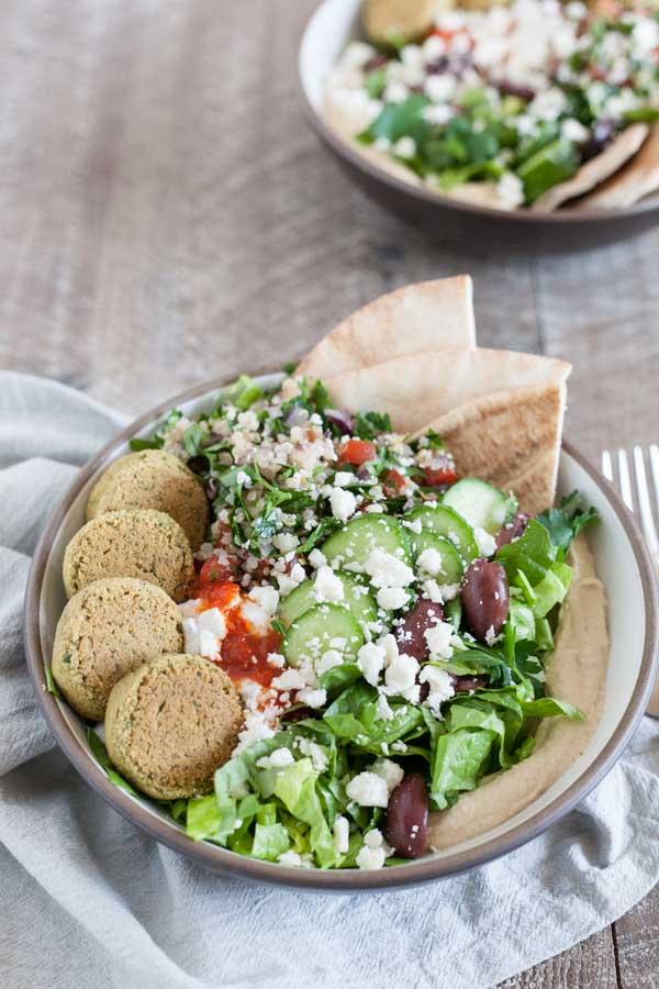 Mediterranean Falafel Bowls | BourbonandHoney.com -- Fresh, flavorful and oh so delicious these Mediterranean Falafel Bowls are an awesome recipe for lunch or a tasty light dinner!
