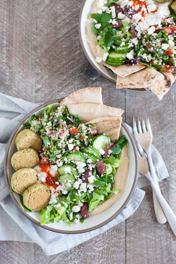 Mediterranean Falafel Bowls | BourbonandHoney.com -- Fresh, flavorful and oh so delicious these Mediterranean Falafel Bowls are an awesome recipe for lunch or a tasty light dinner!