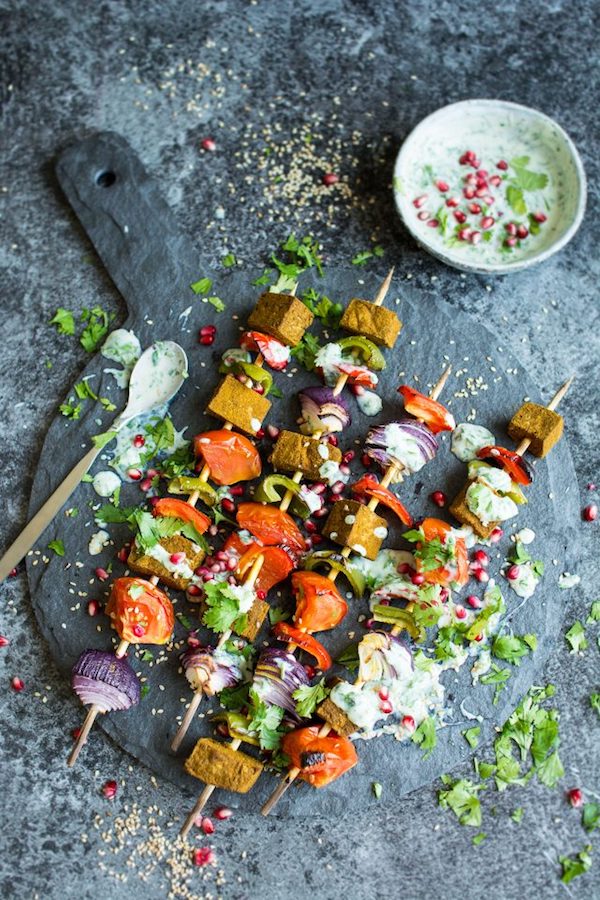 Grilled Tofu Kebobs with Vegan Herb Yoghurt Drizzle | Lauren Caris Cooks