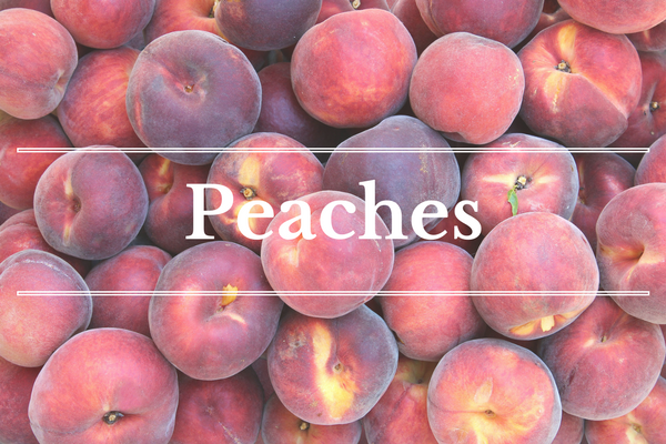 What's in Season: Peaches | BourbonandHoney.com -- From corn and eggplant to green beans and peaches this ‘What’s in Season’ feature is a collection of the best fruits, veggies and recipes for the month of July.