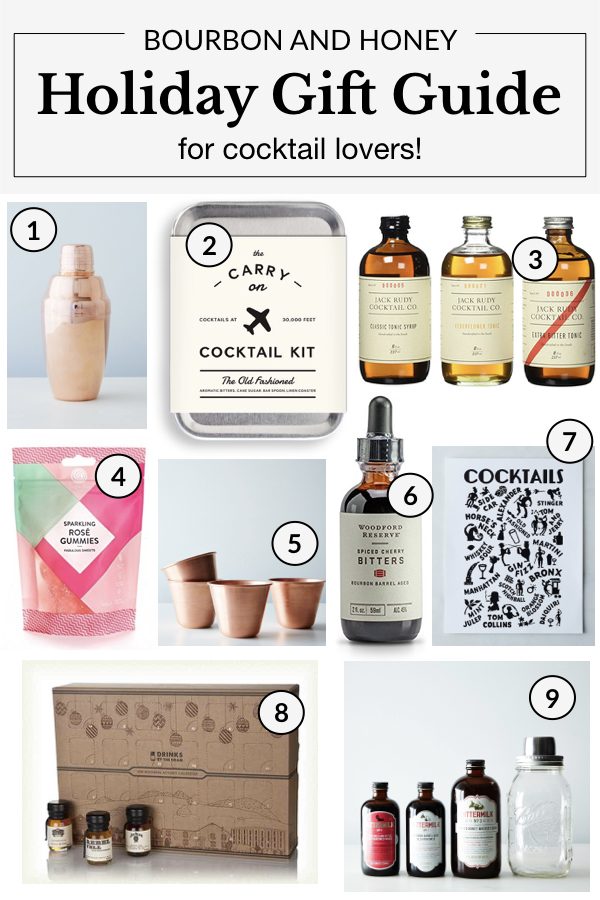 Bourbon and Honey Holiday Gift Guide for Cocktail Lovers | BourbonandHoney.com -- From copper Moscow Mule cups to cocktail kits and a boozy advent calendar, this 2017 Holiday Gift Guide has something for every cocktail lover in your life!