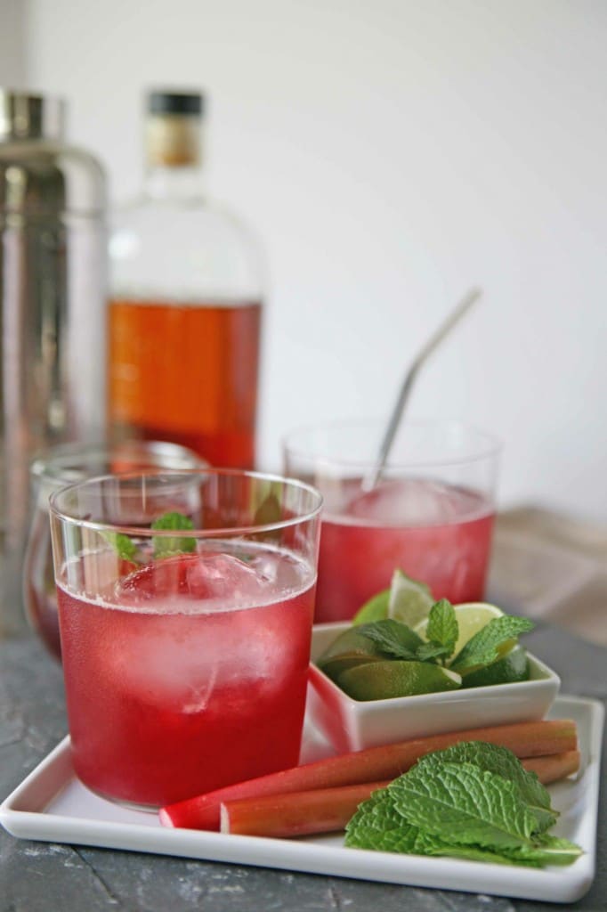 Rhubarb-Berry Bourbon Smash Cocktail | BourbonAndHoney.com