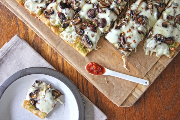 Garlic Scape Pesto and Mushroom Pizza | BourbonAndHoney.com