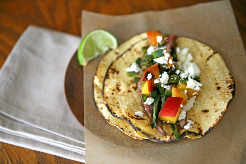 Flank Steak Tacos with Peach Salsa |BourbonAndHoney.com