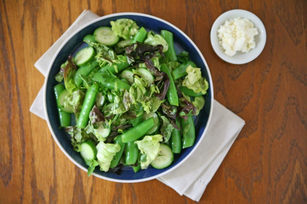 Snap Pea and Cucumber Salad | BourbonAndHoney.com -- This quick and flavorful Snap Pea and Cucumber Salad recipe is made with fresh farmers market veggies and a light mint vinaigrette.