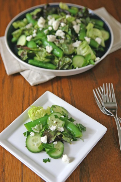 Snap Pea and Cucumber Salad | BourbonAndHoney.com -- This quick and flavorful Snap Pea and Cucumber Salad recipe is made with fresh farmers market veggies and a light mint vinaigrette.