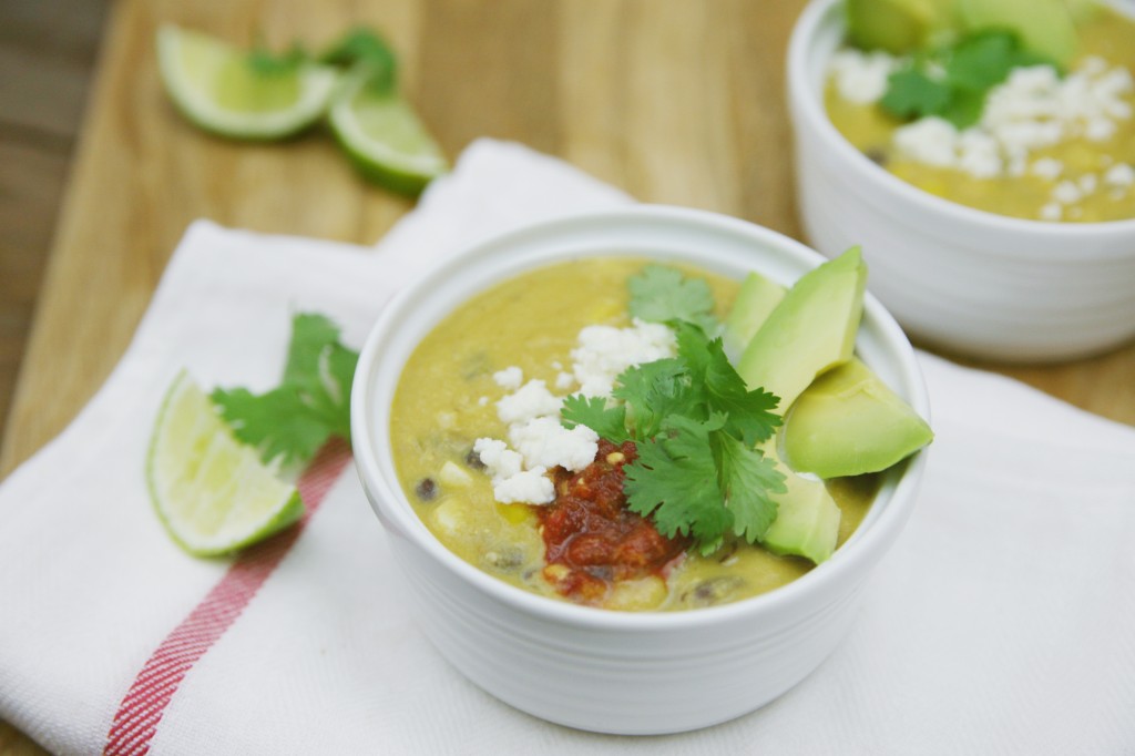 Corn, Poblano and Tomatillo Soup | BourbonAndHoney.com