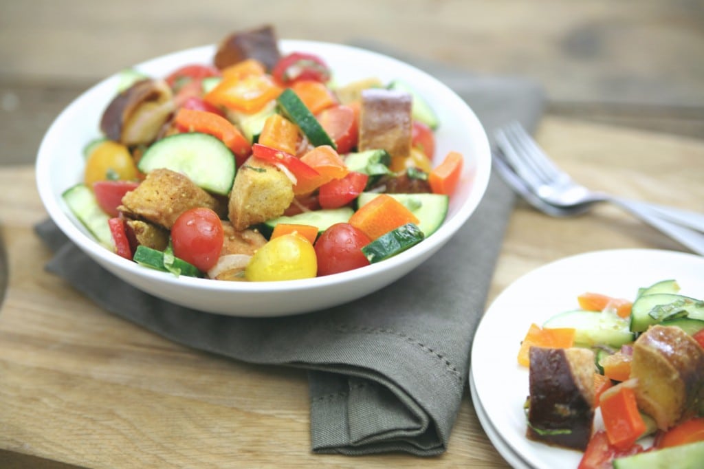 Pretzel Panzanella Salad | BourbonAndHoney.com