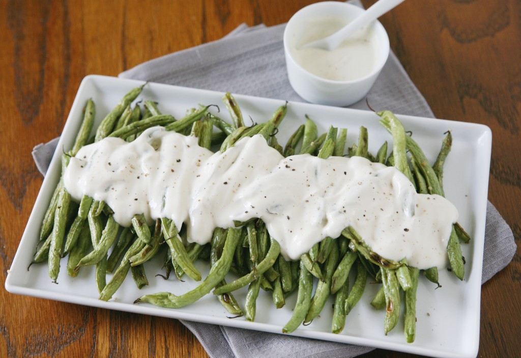 Roasted Green Beans with Yogurt Dressing | BourbonAndHoney.com