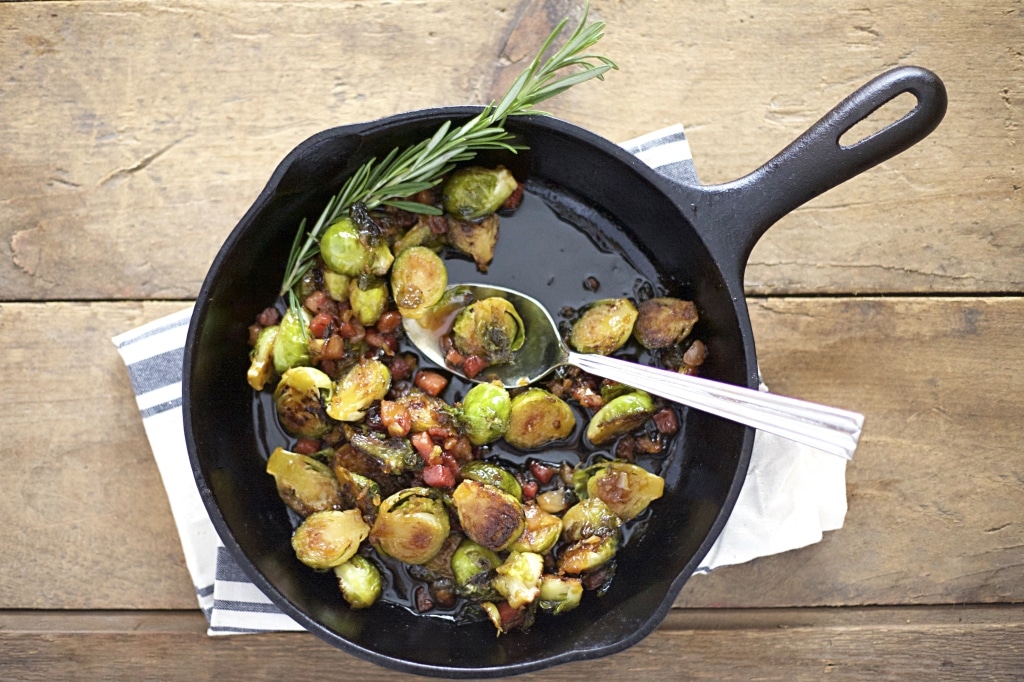 Maple Glazed Brussels Sprouts with Pancetta| BourbonAndHoney.com