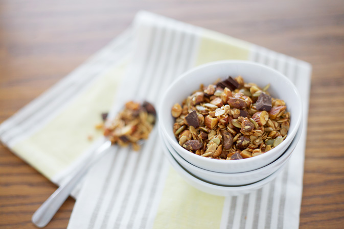 Honey and Dark Chocolate Granola | BourbonandHoney.com -- Crunchy, sweet and chocolaty, this Honey and Dark Chocolate Granola recipe is perfect for breakfast, a snack or even dessert.