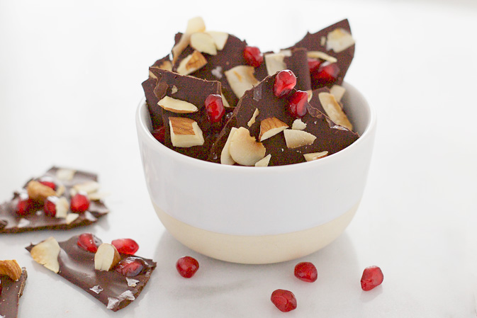 Salted Dark Chocolate with Pomegranate and Almonds | BourbonandHoney.com