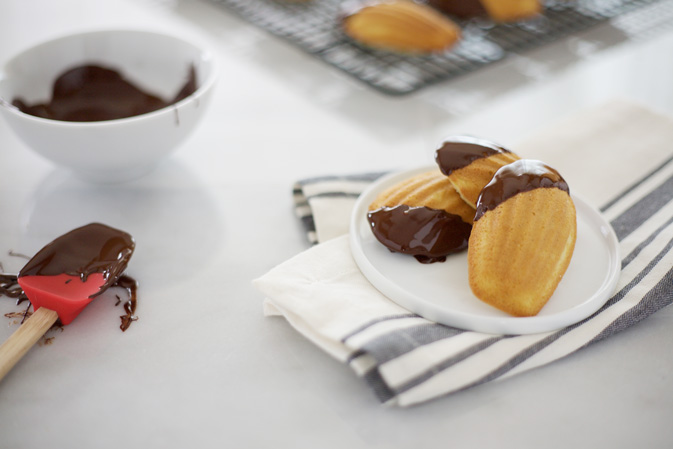 Chocolate Dipped Vanilla Bean Madeleines | BourbonAndHoney.com