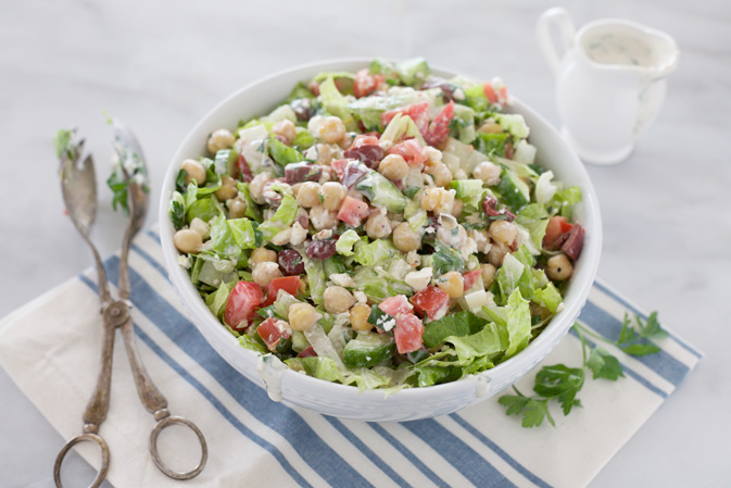 Chopped Greek Salad with Lemon Za'atar Dressing | BourbonAndHoney.com