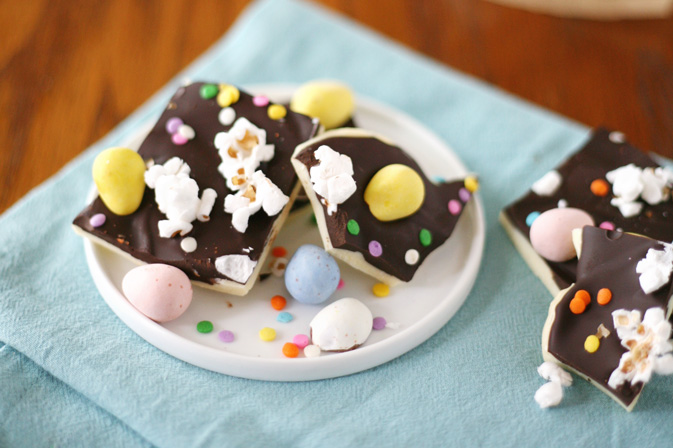 Layered Chocolate Easter Egg Bark | BourbonandHoney.com