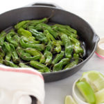 Shishito Peppers | BourbonAndHoney.com -- A quick recipe for blackened Shishito Peppers topped with fresh lime juice and salt for a perfect last minute snack or appetizer.