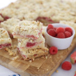 Raspberry Rhubarb Crumb Bars | BourbonAndHoney.com