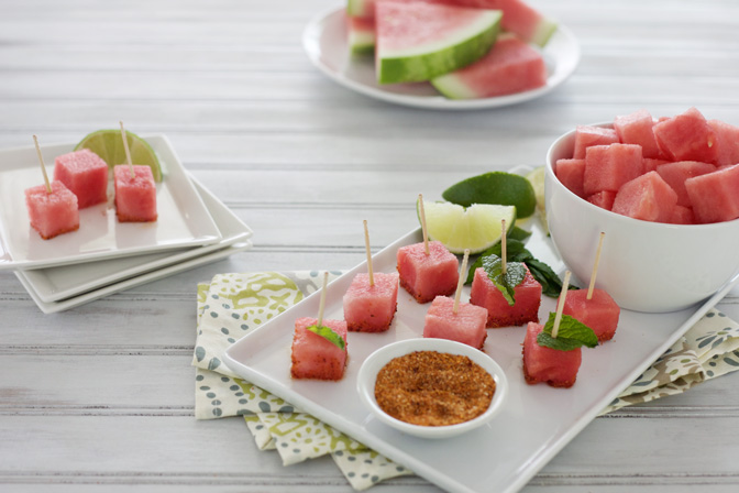 2-Ingredient Spicy Watermelon Bites | BourbonandHoney.com