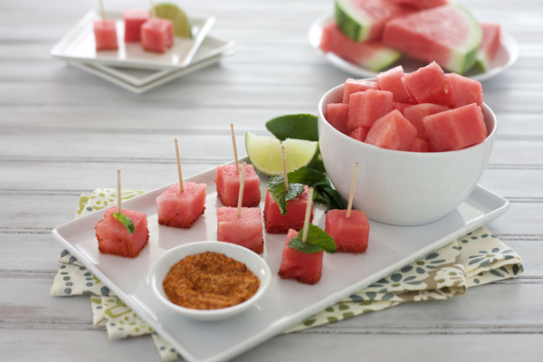 2-Ingredient Spicy Watermelon Bites | BourbonandHoney.com