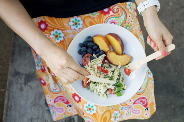 Pasta Salad with Feta and Snap Peas | BourbonAndHoney.com