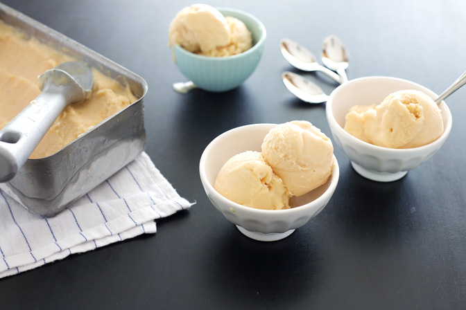 No Churn Coconut Peach Ice Cream | BourbonAndHoney.com