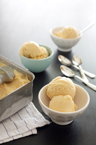 No Churn Coconut Peach Ice Cream | BourbonAndHoney.com -- This delicious Coconut Peach Ice Cream has all the fresh flavor of ripe summer peaches without an ice cream maker.
