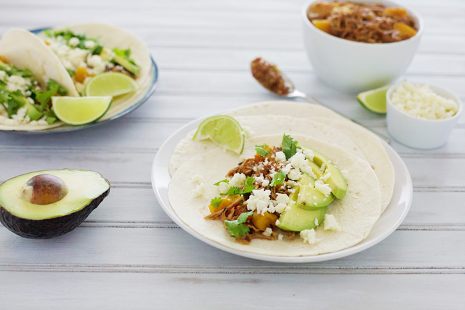 Slow Cooker Sweet Potato and Pulled Pork Tacos | BourbonAndHoney.com