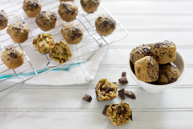 Mini Chocolate Chip Zucchini Banana Muffins | BourbonandHoney.com