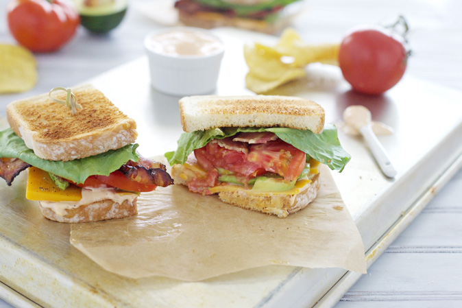 Avocado BLT Sandwiches with Spicy Aioli | BourbonandHoney.com