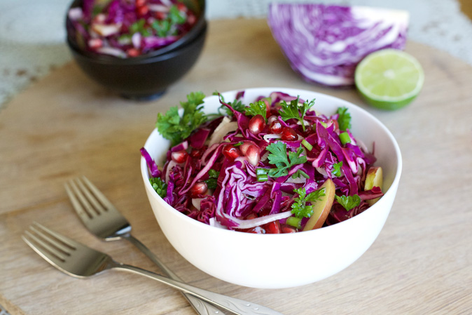 Apple and Cabbage Slaw with Pomegranates | BourbonandHoney.com