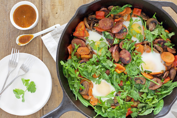 Breakfast Skillet with Sausage and Eggs | BourbonandHoney.com