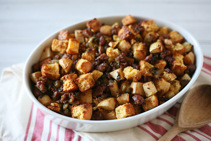 Cornbread Dressing with Sausage and Apples | BourbonandHoney.com