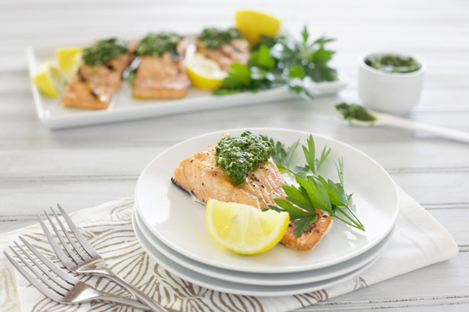 Grilled Salmon with Chimichurri | BourbonandHoney.com