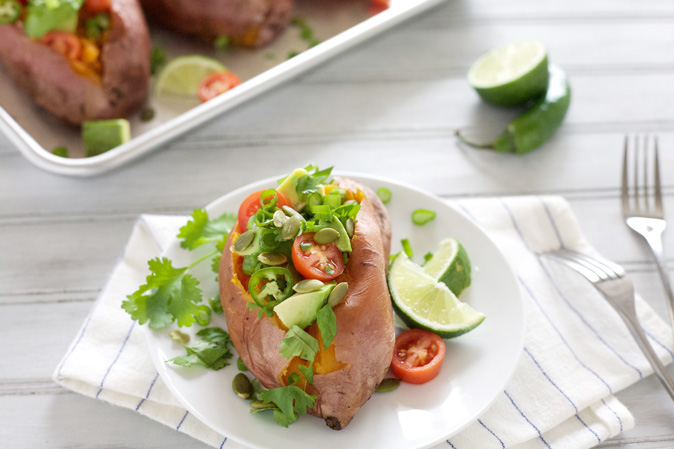 Loaded Baked Sweet Potatoes | BourbonandHoney.com