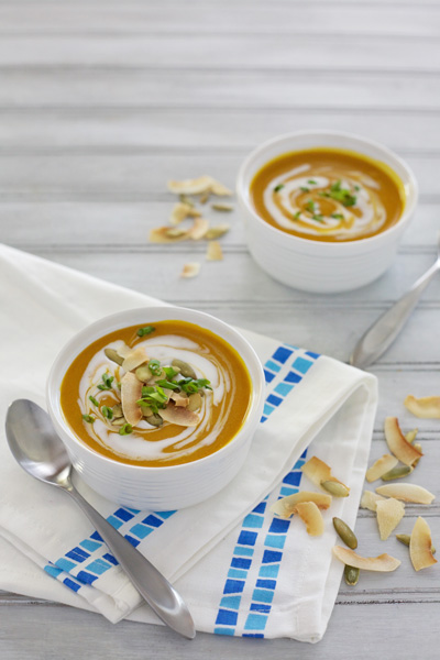 Slow Cooker Butternut Squash Soup with Coconut and Pepitas | BourbonandHoney.com