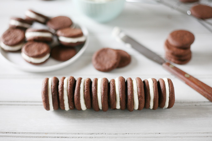 Chocolate Sandwich Cookies with Vanilla Buttercream Filling | BourbonandHoney.com