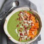 Green Smoothie Bowl | BourbonandHoney.com - This kale and mango Green Smoothie Bowl is topped with fresh and tasty toppings for a healthy pick-me-up. 