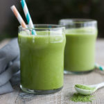 Coconut Banana Matcha Smoothie | BourbonandHoney.com -- Energizing, slightly sweet and totally delicious, this Coconut Banana Matcha Smoothie is a great on-the-go breakfast.