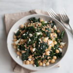 Kale and Farro Salad with Chickpeas | BourbonandHoney.com -- Fresh, hearty and delicious, this Kale and Farro Salad is packed with kale, a light lemon dressing and a sprinkling of feta cheese.