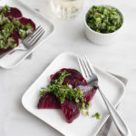 Roasted Beets with Chimichurri | BourbonandHoney.com -- A fresh Chimichurri brightens up the deep earthy flavor of the tender beets to create a flavorful side dish.