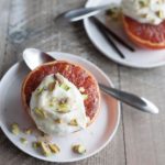 Broiled Grapefruit with Honey Yogurt and Pistachios | BourbonandHoney.com -- Fresh, citrusy and caramelized, this Broiled Grapefruit with Honey Yogurt is a delicious breakfast, snack or sweet treat.