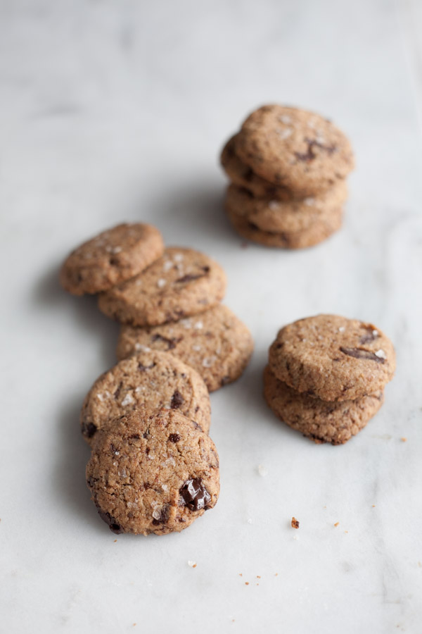Salted Almond Chocolate Chunk Cookies | BourbonandHoney.com -- These gluten free chocolate chunk cookies are perfectly chocolatey, almondy and delicious.